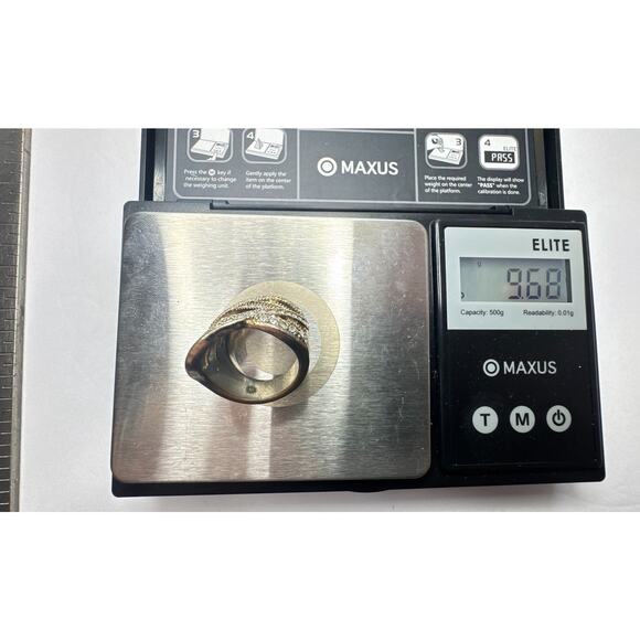 Wide Pavé Rhinestone Criss Cross Statement Ring Two Tone - Picture 6 of 7